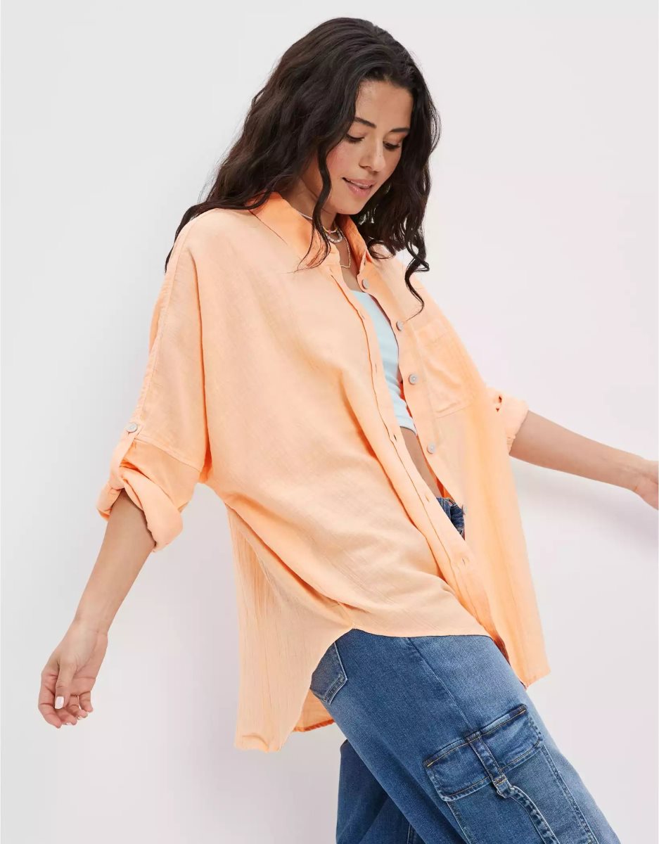 Chemises American Eagle AE Go Big Oversized Orange Femme | WTE-08197874